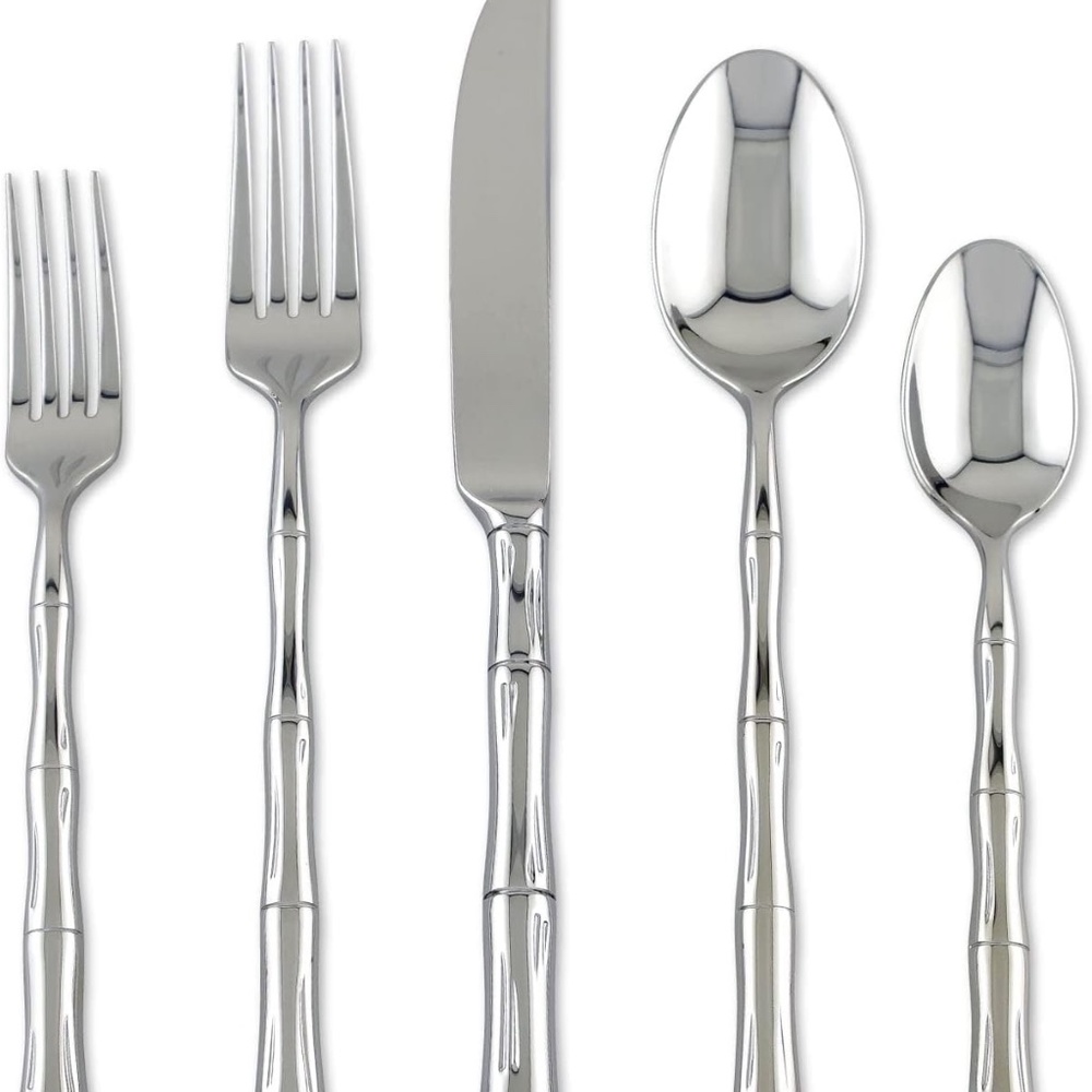 20-Piece Bamboo Shaped Flatware Set, 18/8 Stainless Steel Silverware Cutlery Set
